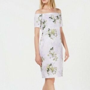 NWT Calvin Klein 14 Off-Shoulder White Floral Sheath Dress